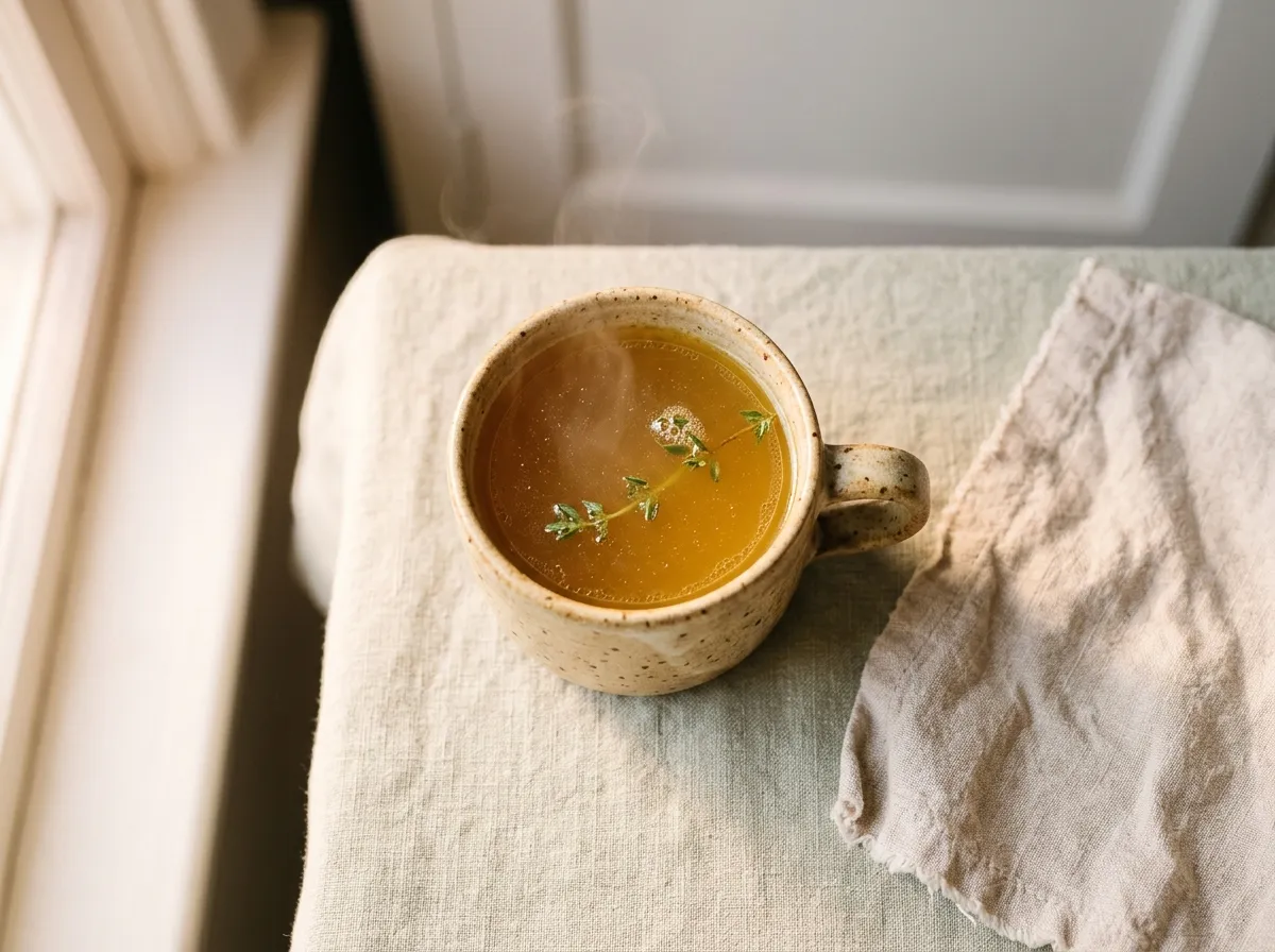 Warm bone broth in a small cup
