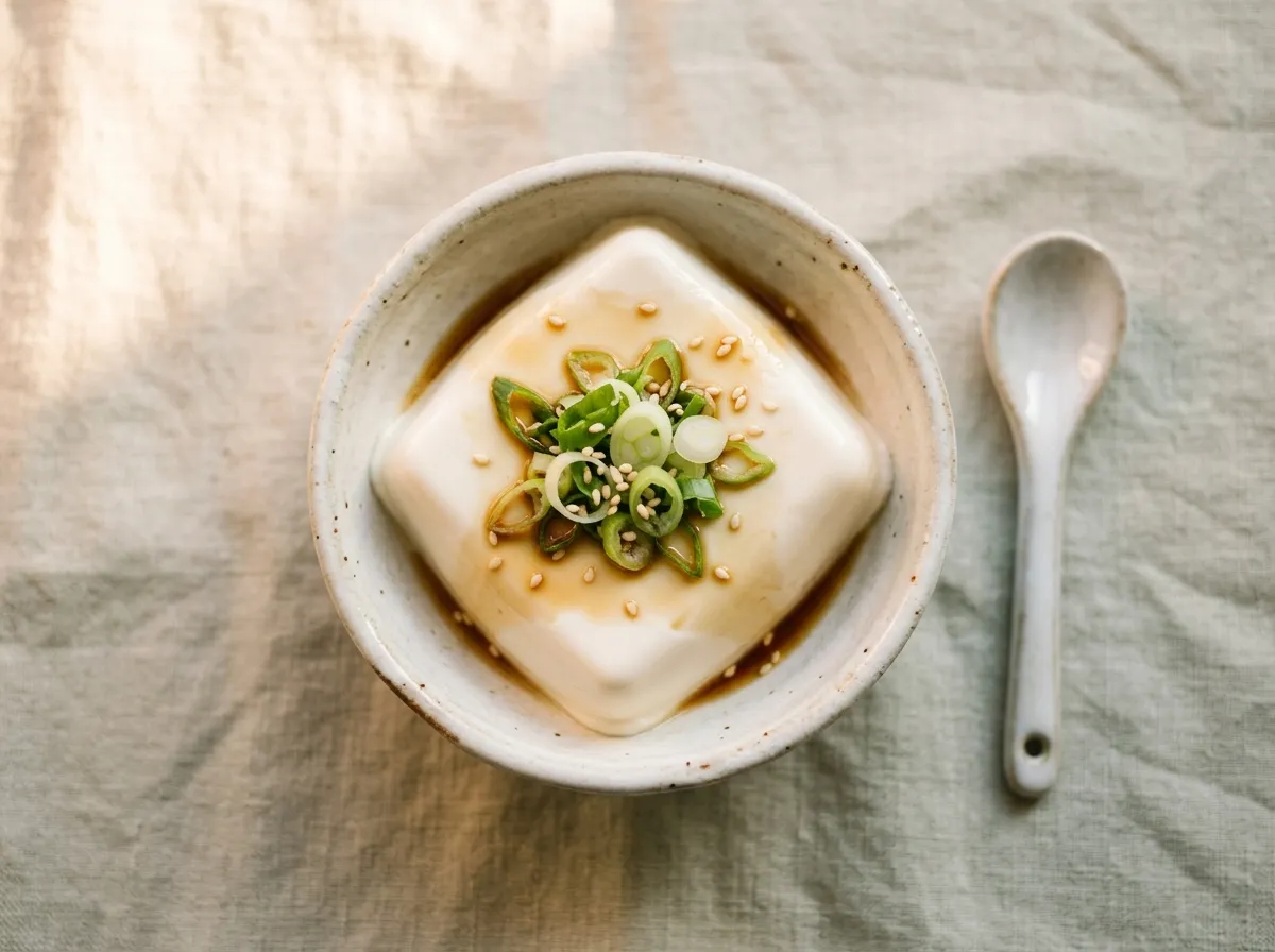 Cold silken tofu in a small bowl