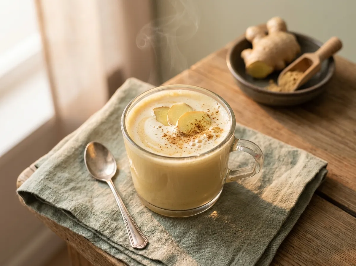 Warm protein ginger milk in a mug